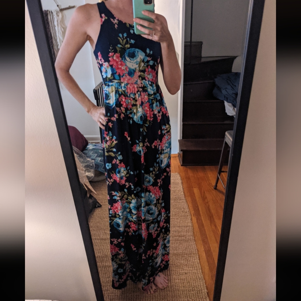 Floral Womens maxi Dress - Blue and Pink